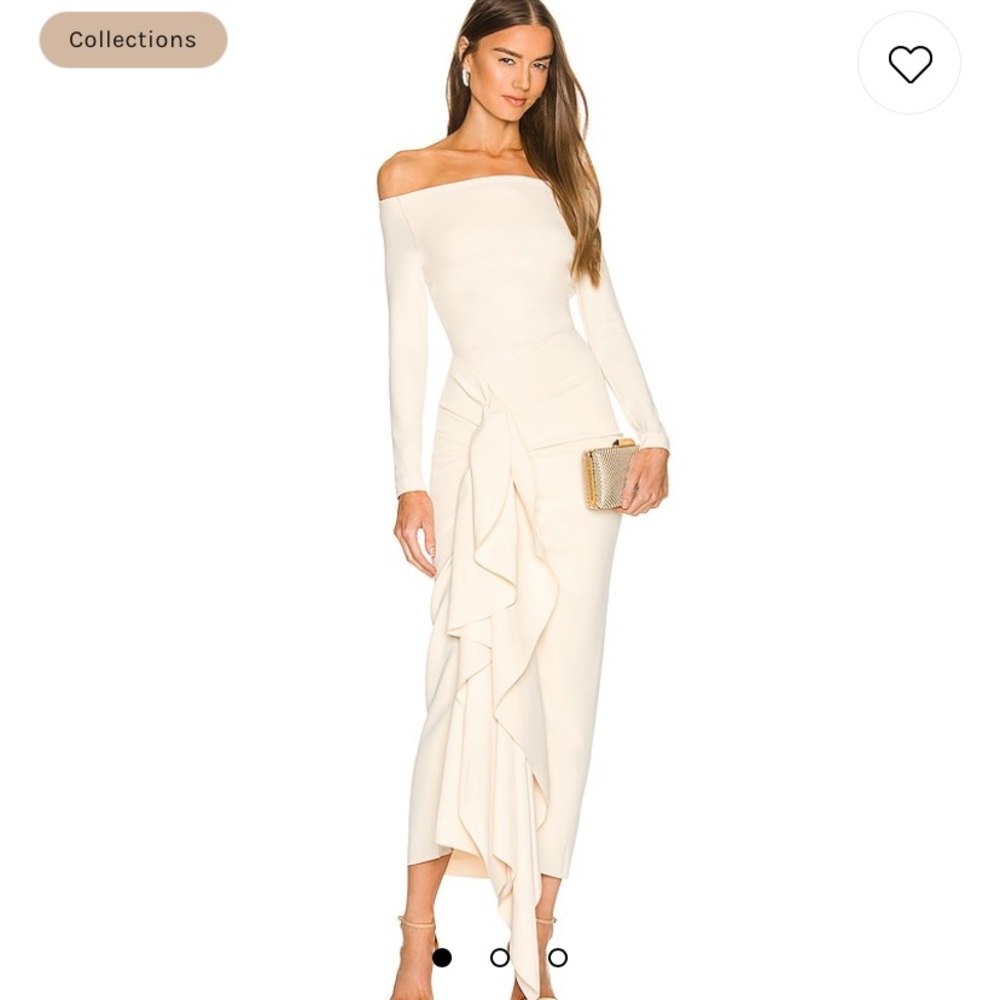 Solace London Cream Off-Shoulder Ruffle Maxi Dress